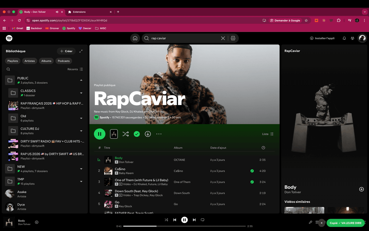 Dirty Tracklist Grabber on a Spotify playlist